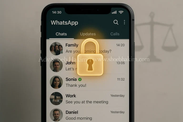 Legal analysis of WhatsApp chat privacy features like archiving and Chat Lock by cyber law expert Adv Shoeb Hakim.