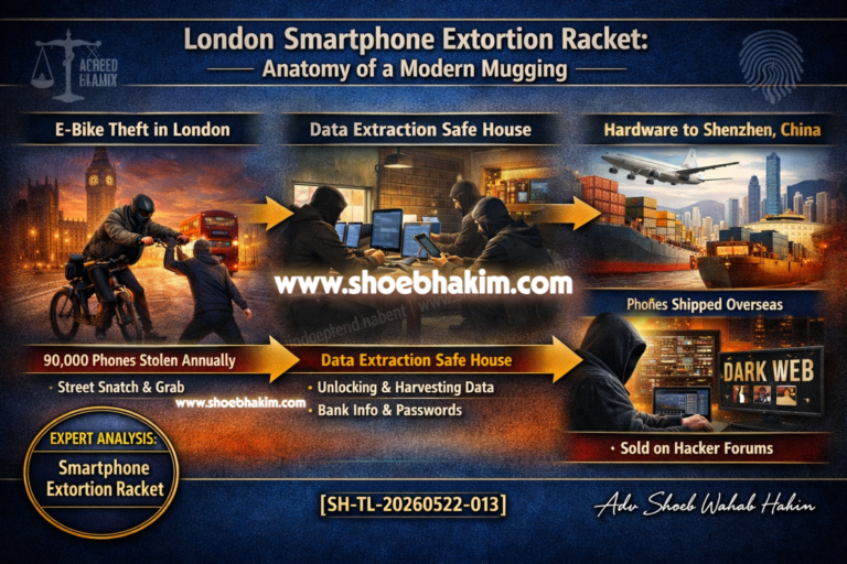 Visualizing the London Smartphone Extortion Racket's global supply chain by Adv. Shoeb Hakim