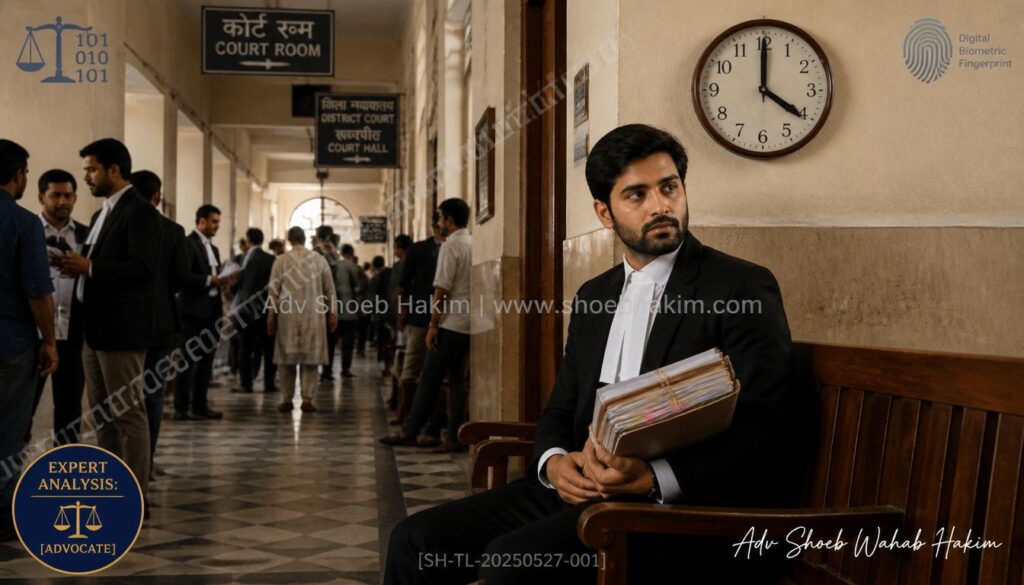 Young Lawyers Courtroom Reality showing the discipline required to wait for court hearings by Adv. Shoeb Hakim