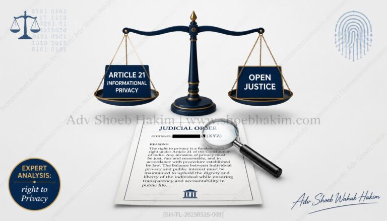Right to be Forgotten Delhi High Court judgment balancing Article 21 privacy rights with open justice in digital records by Adv. Shoeb Hakim