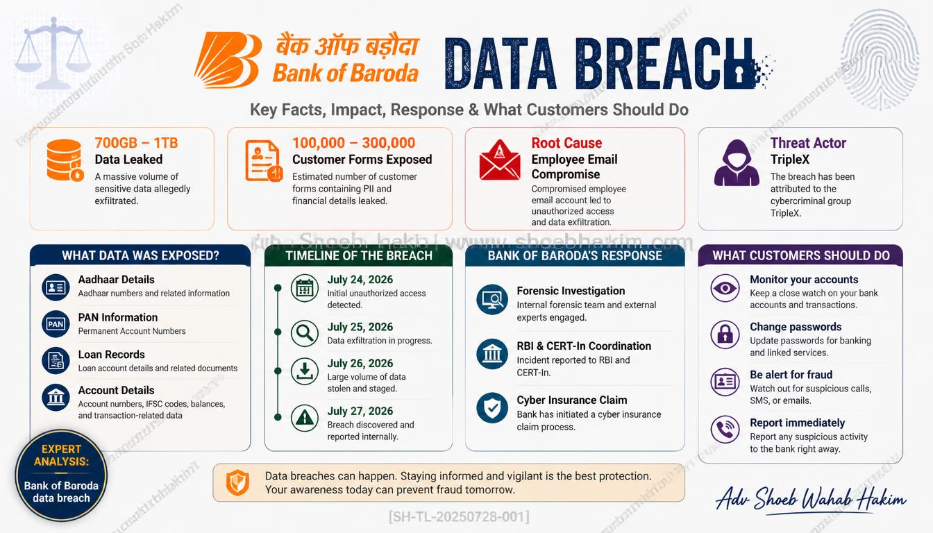 Bank of Baroda Data Breach: 100,000–300,000 Customer Records Allegedly Leaked on Dark Web After Employee Email Compromise