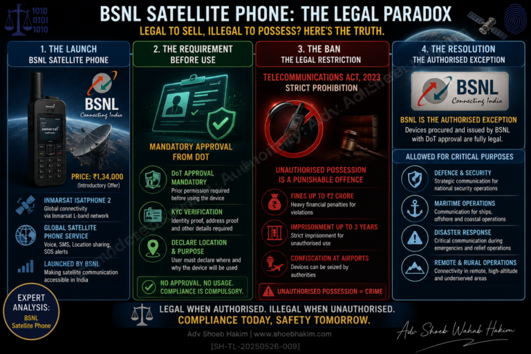 BSNL launched a ₹1.34 lakh satellite phone requiring DoT approval, yet unauthorised possession is banned under the Telecommunications Act 2023.
